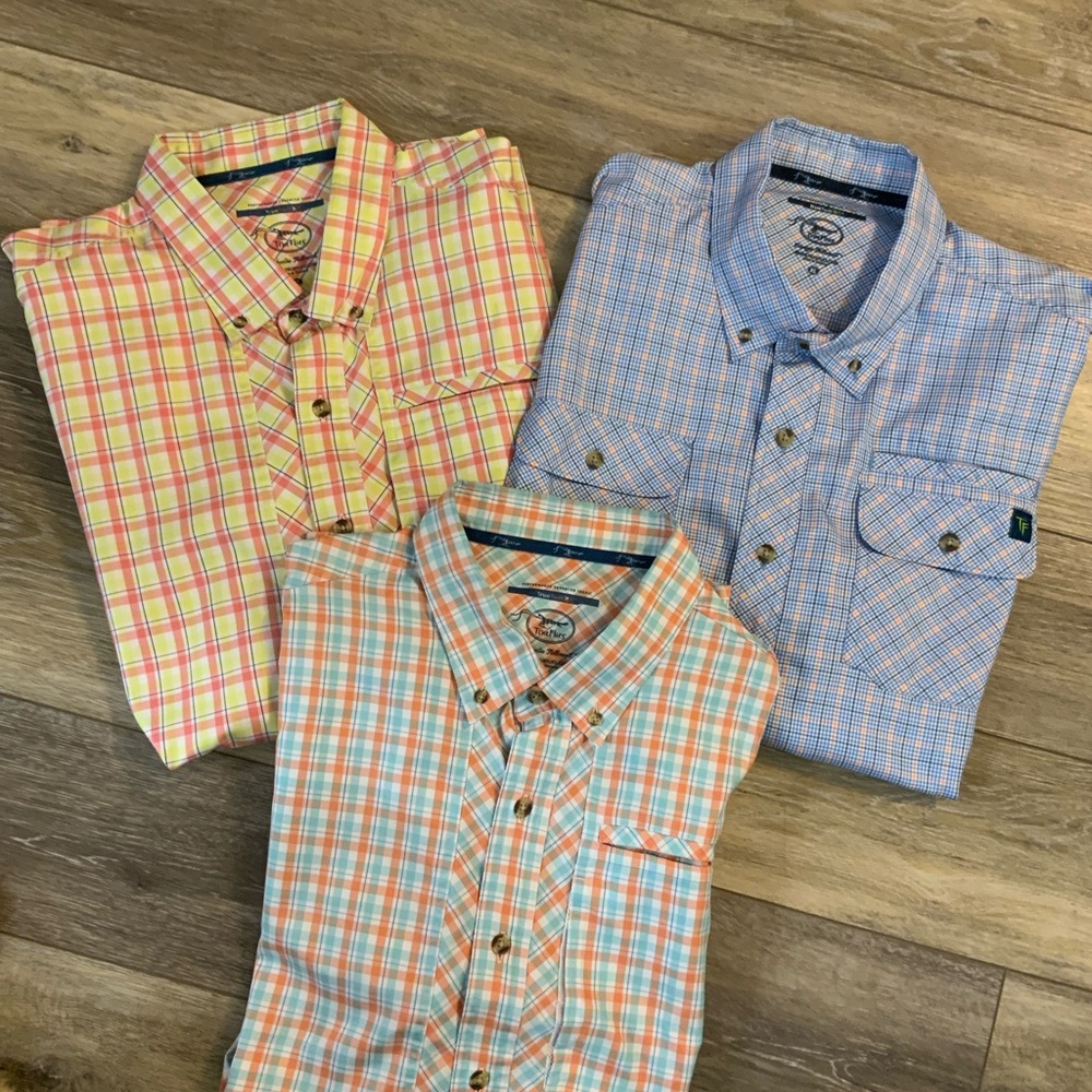 True flies Men's Plaid Button-Down Fishing Shirt Set. Size XL